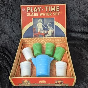 1940's akro-agate water serving set in original box jadeite milk glass